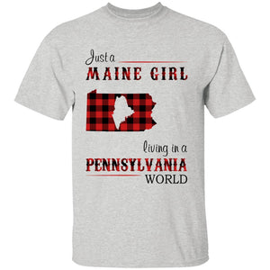 Just A Maine Girl Living In A Pennsylvania World T-shirt - T-shirt Born Live Plaid Red Teezalo