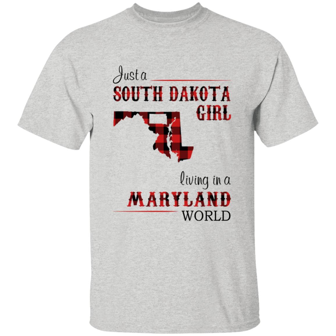 Just A South Dakota Girl Living In A Maryland World T-shirt - T-shirt Born Live Plaid Red Teezalo