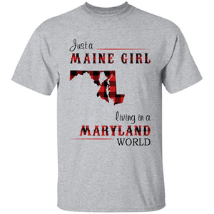 Just A Maine Girl Living In A Maryland World T-shirt - T-shirt Born Live Plaid Red Teezalo