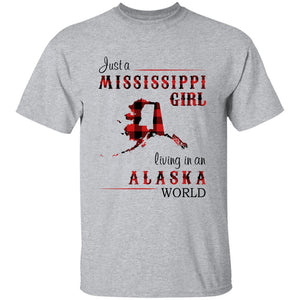 Just A Mississippi Girl Living In An Alaska World T-shirt - T-shirt Born Live Plaid Red Teezalo