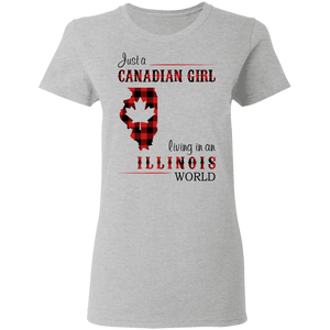 Just A Canadian Girl Living In An Illinois World T-Shirt - T-shirt Born Live Plaid Red Teezalo