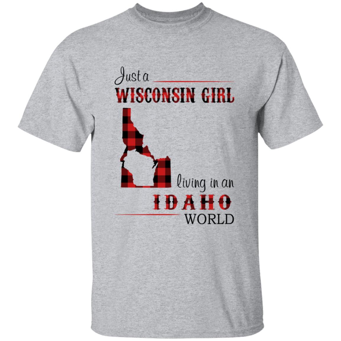 Just A Wisconsin Girl Living In An Idaho World T-shirt - T-shirt Born Live Plaid Red Teezalo
