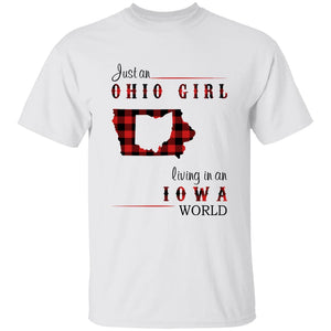 Just An Ohio Girl Living In An Iowa World T-shirt - T-shirt Born Live Plaid Red Teezalo