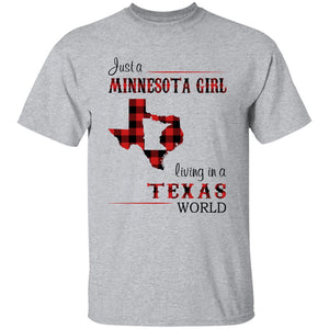 Just A Minnesota Girl Living In A Texas World T-shirt - T-shirt Born Live Plaid Red Teezalo
