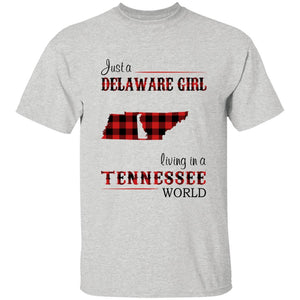 Just A Delaware Girl Living In A Tennessee World T-Shirt - T-shirt Born Live Plaid Red Teezalo