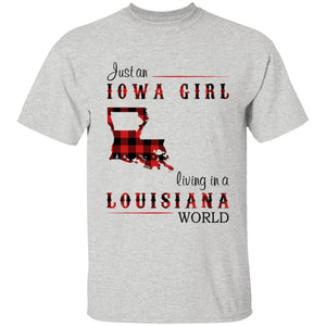 Just An Iowa Girl Living In A Louisiana World T-shirt - T-shirt Born Live Plaid Red Teezalo