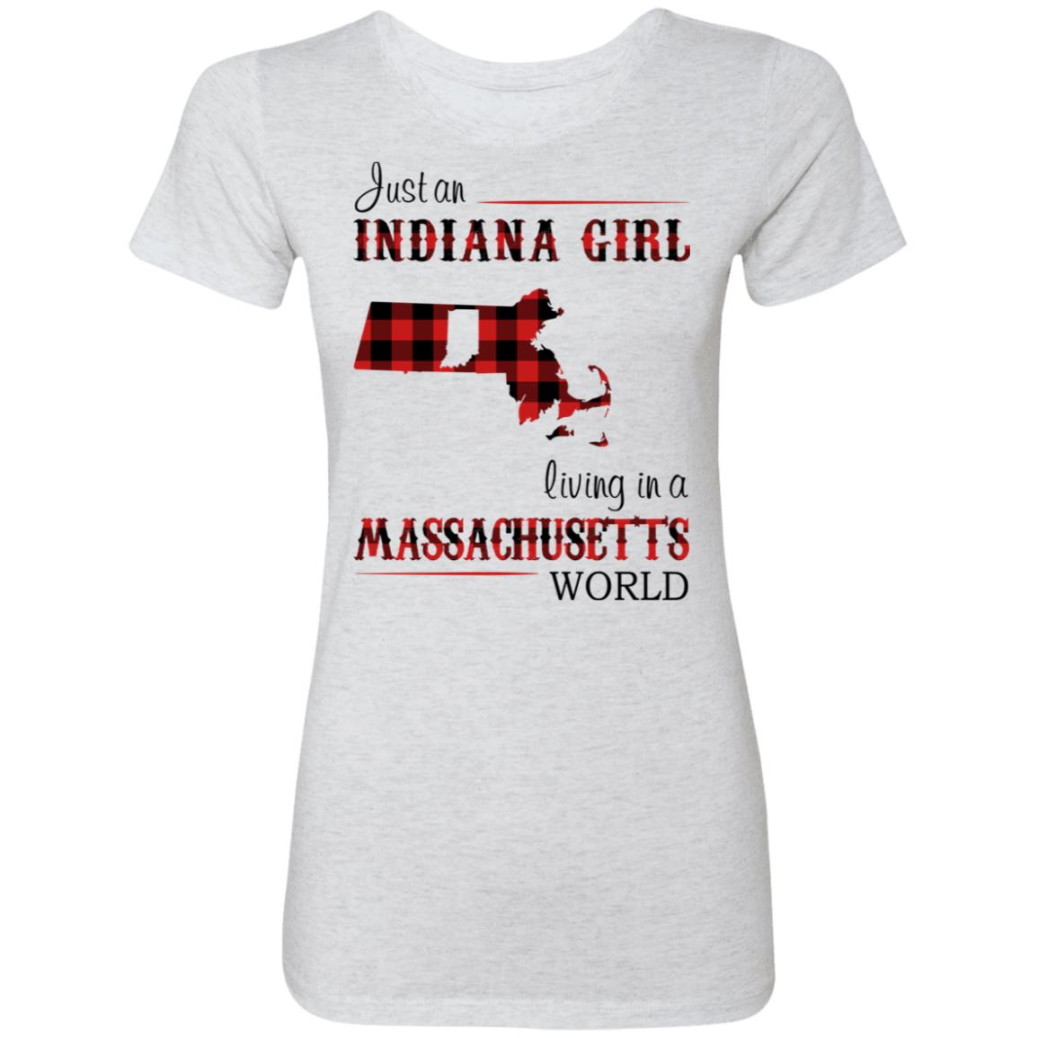Just An Indiana Girl Living In A Massachusetts World T-Shirt - T-shirt Born Live Plaid Red Teezalo