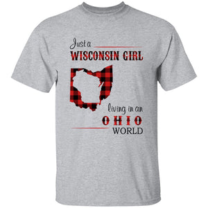 Just A Wisconsin Girl Living In An Ohio World T-shirt - T-shirt Born Live Plaid Red Teezalo