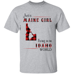 Just A Maine Girl Living In An Idaho World T-shirt - T-shirt Born Live Plaid Red Teezalo