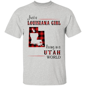 Just A Louisiana Girl Living In A Utah World T-shirt - T-shirt Born Live Plaid Red Teezalo