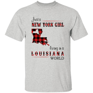 Just A New York Girl Living In A Louisiana World T-shirt - T-shirt Born Live Plaid Red Teezalo