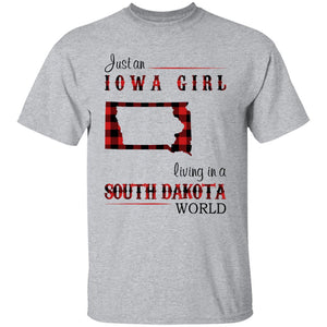 Just An Iowa Girl Living In A South Dakota World T-shirt - T-shirt Born Live Plaid Red Teezalo