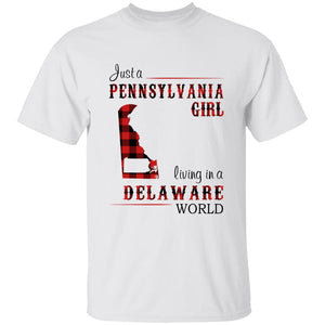 Just A Pennsylvania Girl Living In A Delaware World T-shirt - T-shirt Born Live Plaid Red Teezalo