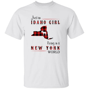 Just An Idaho Girl Living In A New York World T-shirt - T-shirt Born Live Plaid Red Teezalo