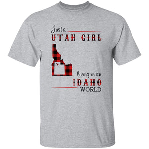 Just A Utah Girl Living In An Idaho World T-shirt - T-shirt Born Live Plaid Red Teezalo