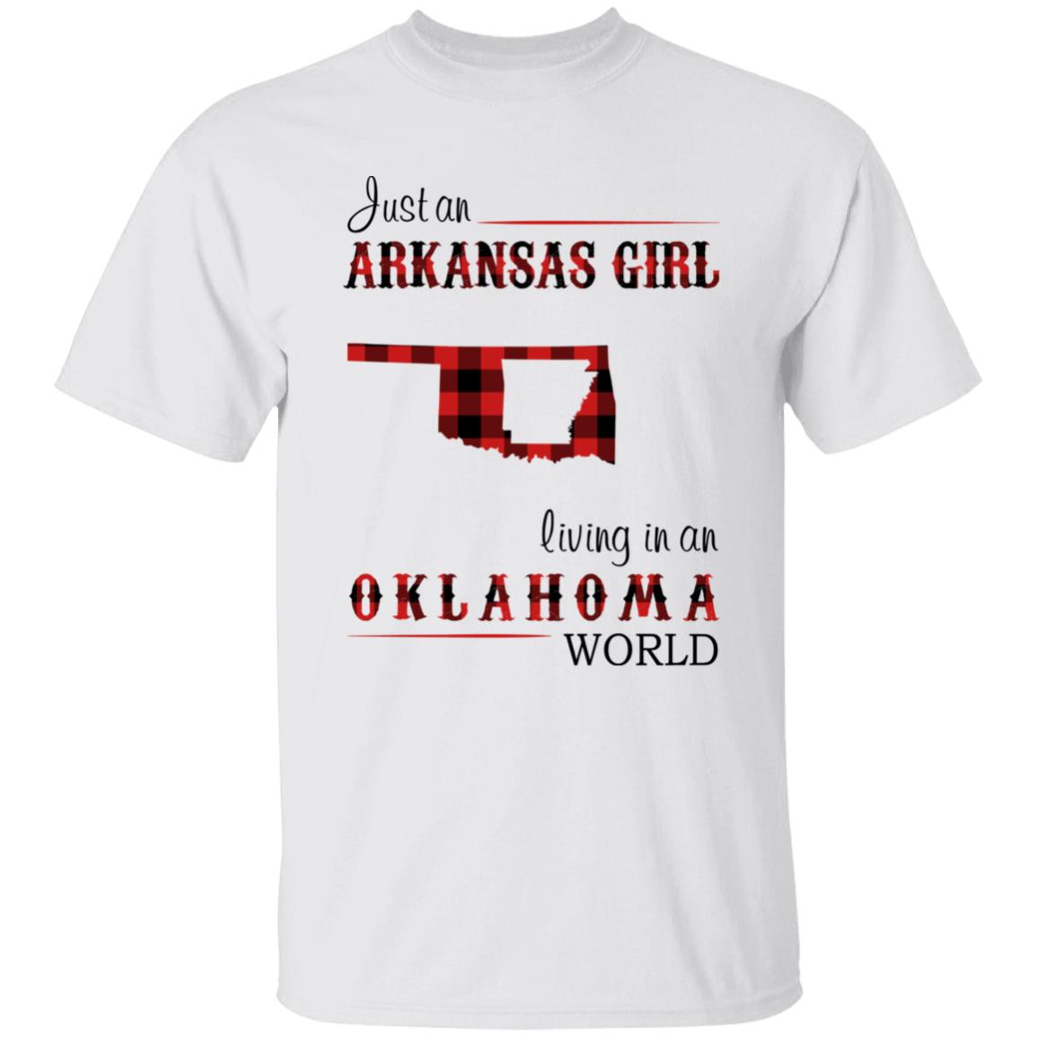 Just An Arkansas Girl Living In An Oklahoma World T-shirt - T-shirt Born Live Plaid Red Teezalo