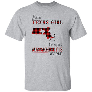 Just A Texas Girl Living In A Massachusetts World T-shirt - T-shirt Born Live Plaid Red Teezalo