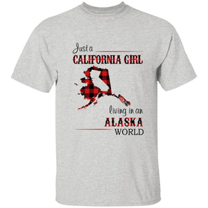 Just A California Girl Living In An Alaska World T-Shirt - T-shirt Born Live Plaid Red Teezalo