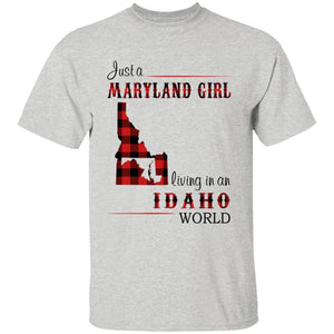 Just A Maryland Girl Living In An Idaho World T-shirt - T-shirt Born Live Plaid Red Teezalo