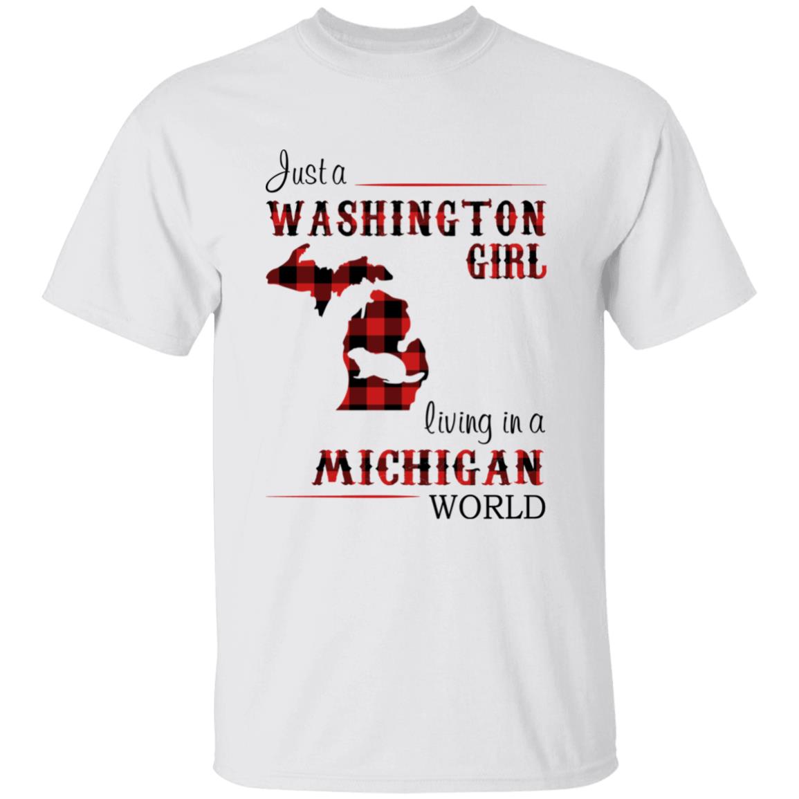 Just A Washington Girl Living In A Michigan World T-shirt - T-shirt Born Live Plaid Red Teezalo