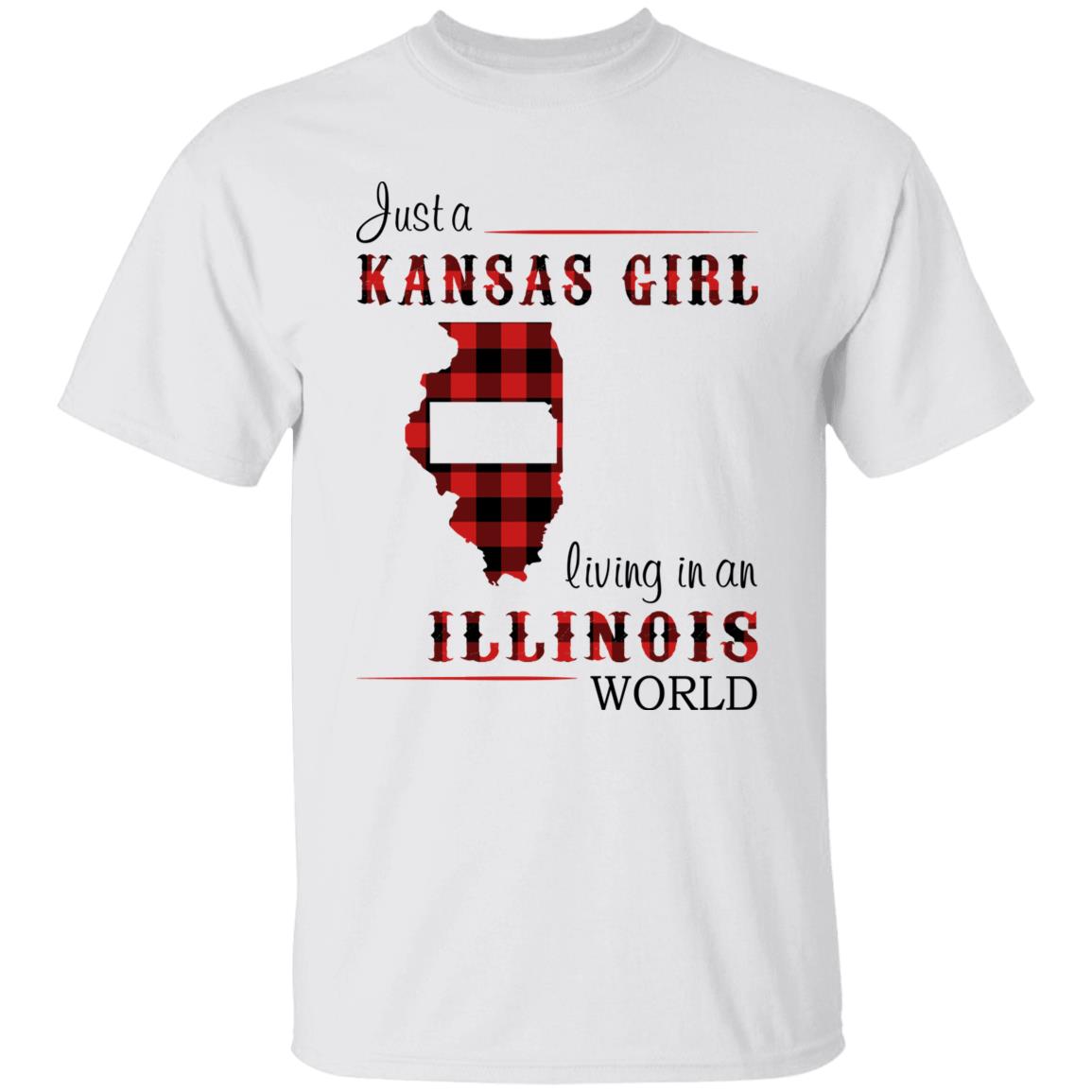 Just A Kansas Girl Living In An Illinois World T-shirt - T-shirt Born Live Plaid Red Teezalo