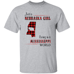 Just A Nebraska Girl Living In A Mississippi World T-shirt - T-shirt Born Live Plaid Red Teezalo