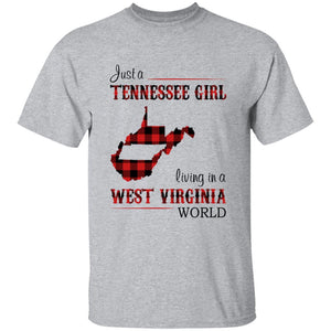 Just A Tennessee Girl Living In A West Virginia World T-shirt - T-shirt Born Live Plaid Red Teezalo
