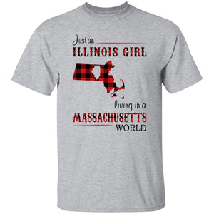 Just An Illinois Girl Living In A Massachusetts World T-shirt - T-shirt Born Live Plaid Red Teezalo