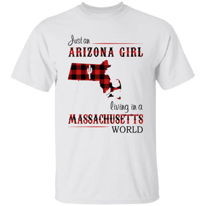 Just An Arizona Girl Living In A Massachusetts World T-shirt - T-shirt Born Live Plaid Red Teezalo