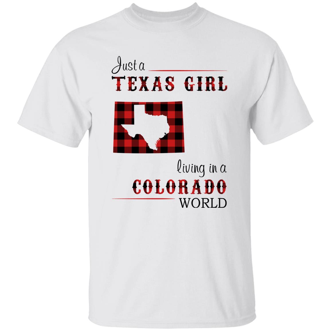 Just A Texas Girl Living In A Colorado World T-shirt - T-shirt Born Live Plaid Red Teezalo