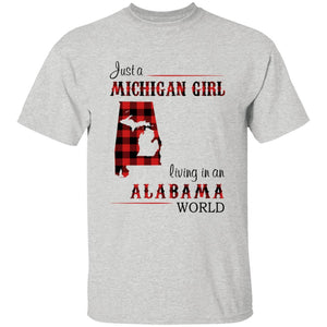 Just A Michigan  Girl Living In An Alabama World T-shirt - T-shirt Born Live Plaid Red Teezalo
