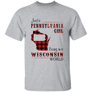 Just A Pennsylvania Girl Living In A Wisconsin World T-shirt - T-shirt Born Live Plaid Red Teezalo