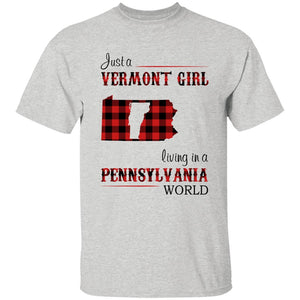 Just A Vermont Girl Living In A Pennsylvania World T-shirt - T-shirt Born Live Plaid Red Teezalo