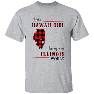 Just A Hawaii Girl Living In An Illinois World T-shirt - T-shirt Born Live Plaid Red Teezalo