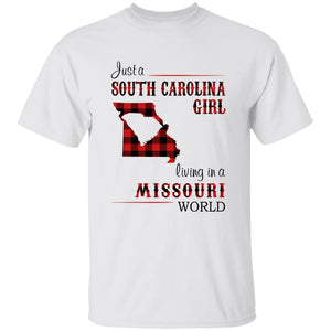 Just A South Carolina Girl Living In A Missouri World T-shirt - T-shirt Born Live Plaid Red Teezalo