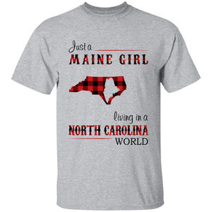 Just A Maine Girl Living In A North Carolina World T-shirt - T-shirt Born Live Plaid Red Teezalo