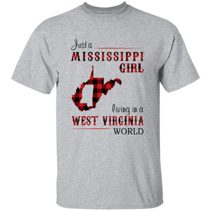 Just A Mississippi Girl Living In A West Virginia World T-shirt - T-shirt Born Live Plaid Red Teezalo