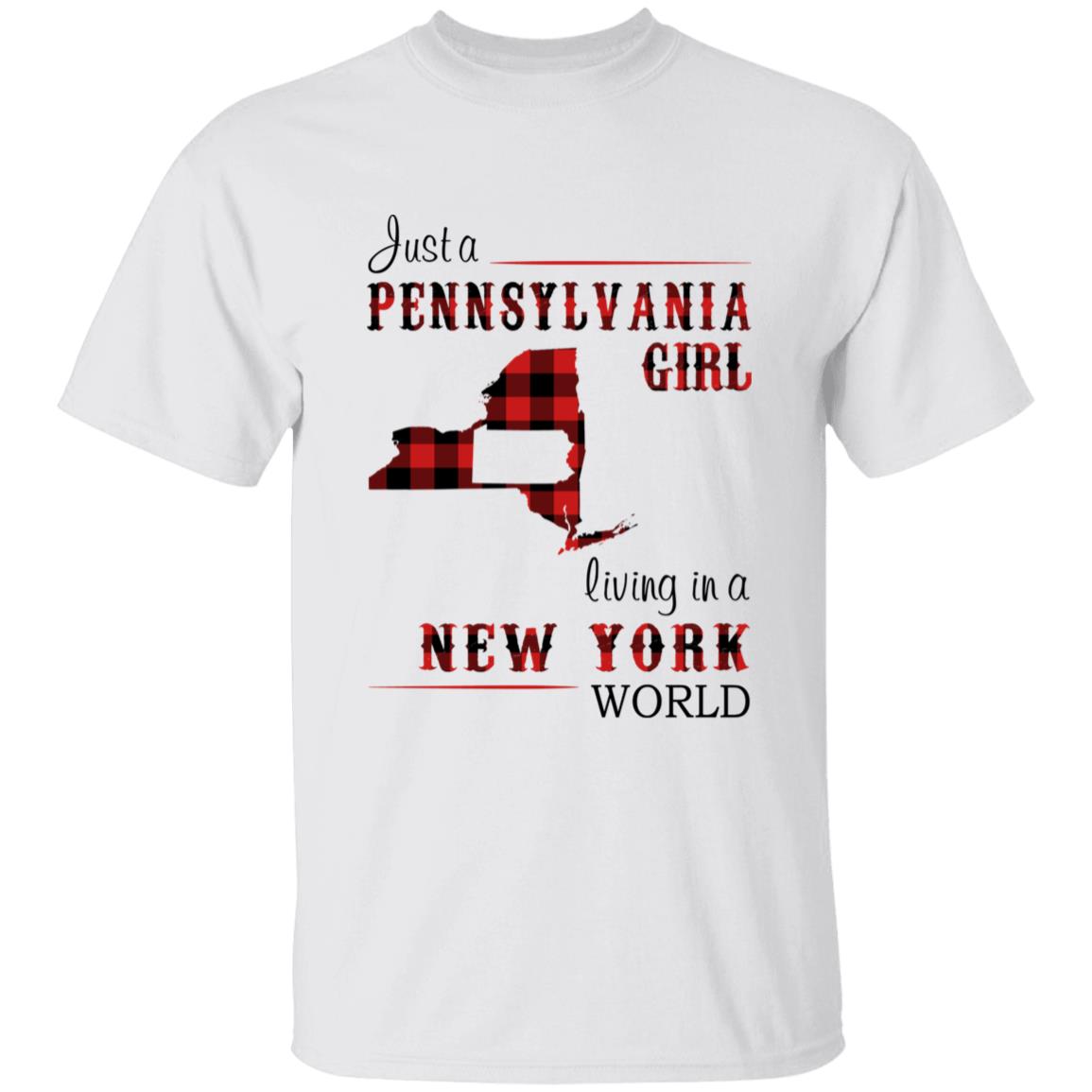 Just A Pennsylvania Girl Living In A New York World T-shirt - T-shirt Born Live Plaid Red Teezalo