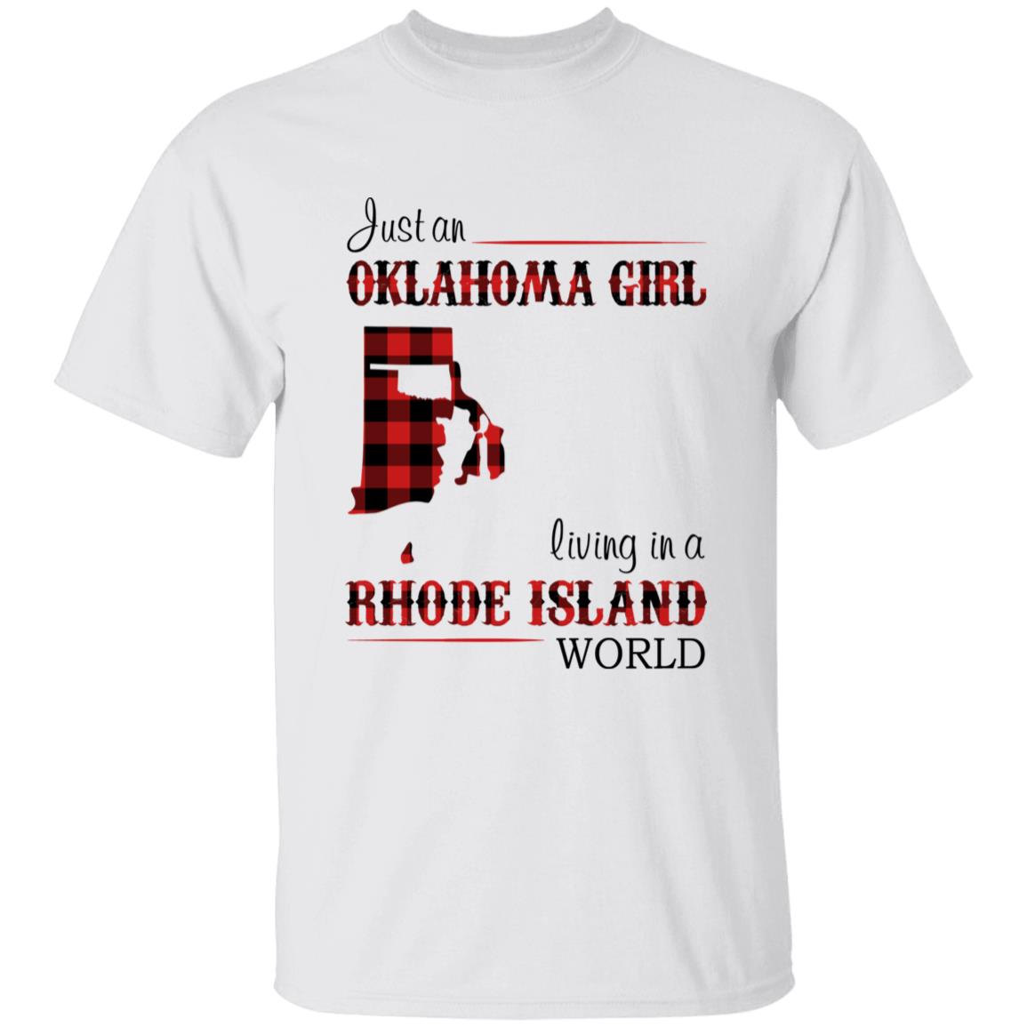 Just An Oklahoma Girl Living In A Rhode Island World T-shirt - T-shirt Born Live Plaid Red Teezalo