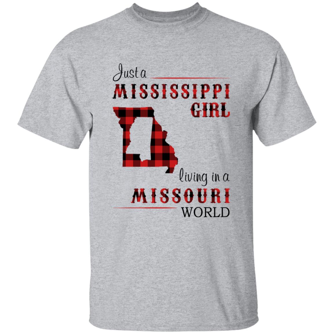 Just A Mississippi Girl Living In A Missouri World T-shirt - T-shirt Born Live Plaid Red Teezalo
