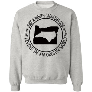 North Carolina Girl Living In Oregon World T- Shirt - T-shirt Teezalo