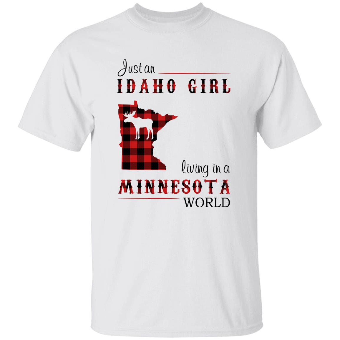 Just An Idaho Girl Living In A Minnesota World T-shirt - T-shirt Born Live Plaid Red Teezalo
