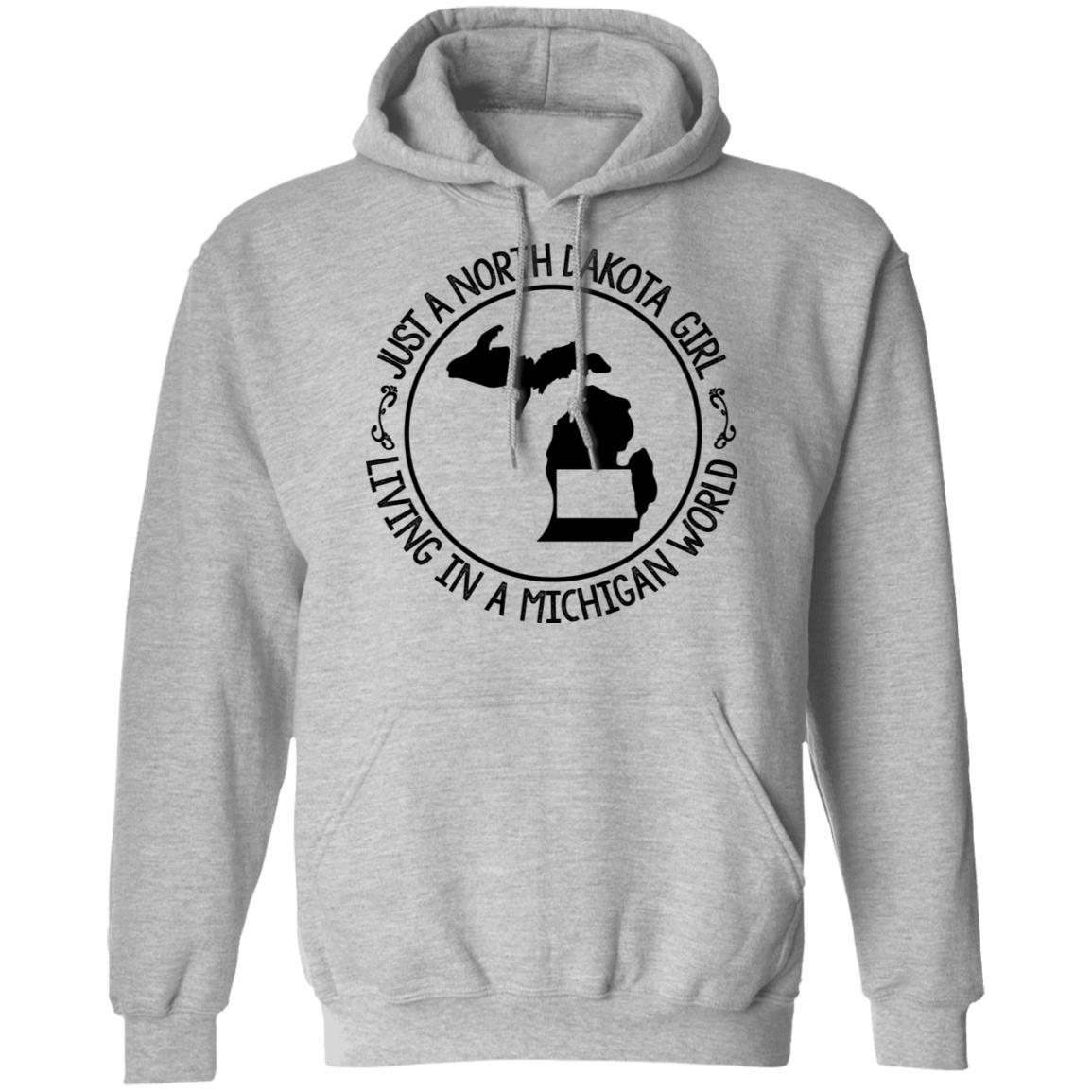 North Dakota Girl Living In Michigan World T Shirt - T-shirt Teezalo