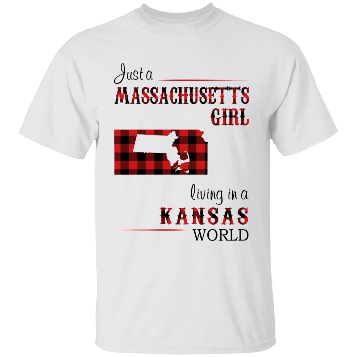 Just A Massachusetts Girl Living In A Kansas World T-shirt - T-shirt Born Live Plaid Red Teezalo