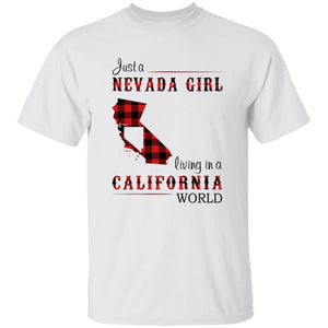 Just A Nevada Girl Living In A California World T-shirt - T-shirt Born Live Plaid Red Teezalo