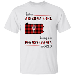 Just An Arizona Girl Living In A Pennsylvania World T-shirt - T-shirt Born Live Plaid Red Teezalo