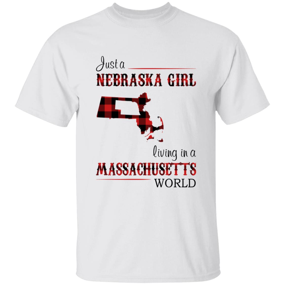 Just A Nebraska Girl Living In A Massachusetts World T-shirt - T-shirt Born Live Plaid Red Teezalo
