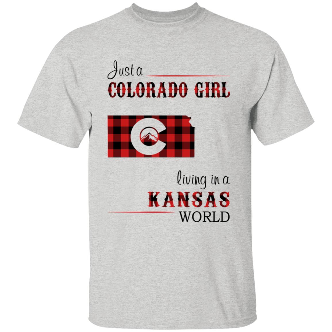Just A Colorado Girl Living In A Kansas World T-shirt - T-shirt Born Live Plaid Red Teezalo