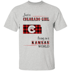 Just A Colorado Girl Living In A Kansas World T-shirt - T-shirt Born Live Plaid Red Teezalo