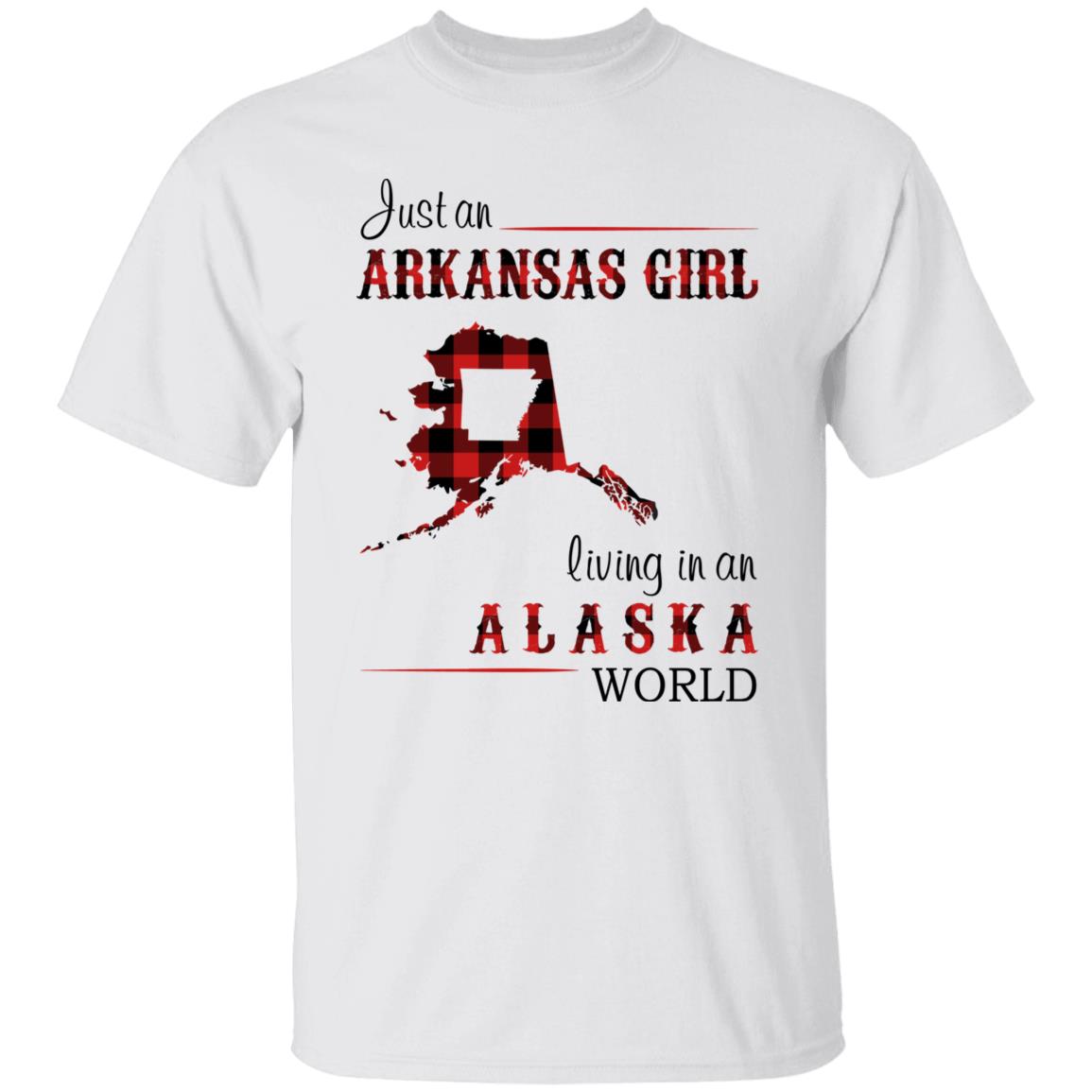Just An Arkansas Girl Living In An Alaska World T-shirt - T-shirt Born Live Plaid Red Teezalo